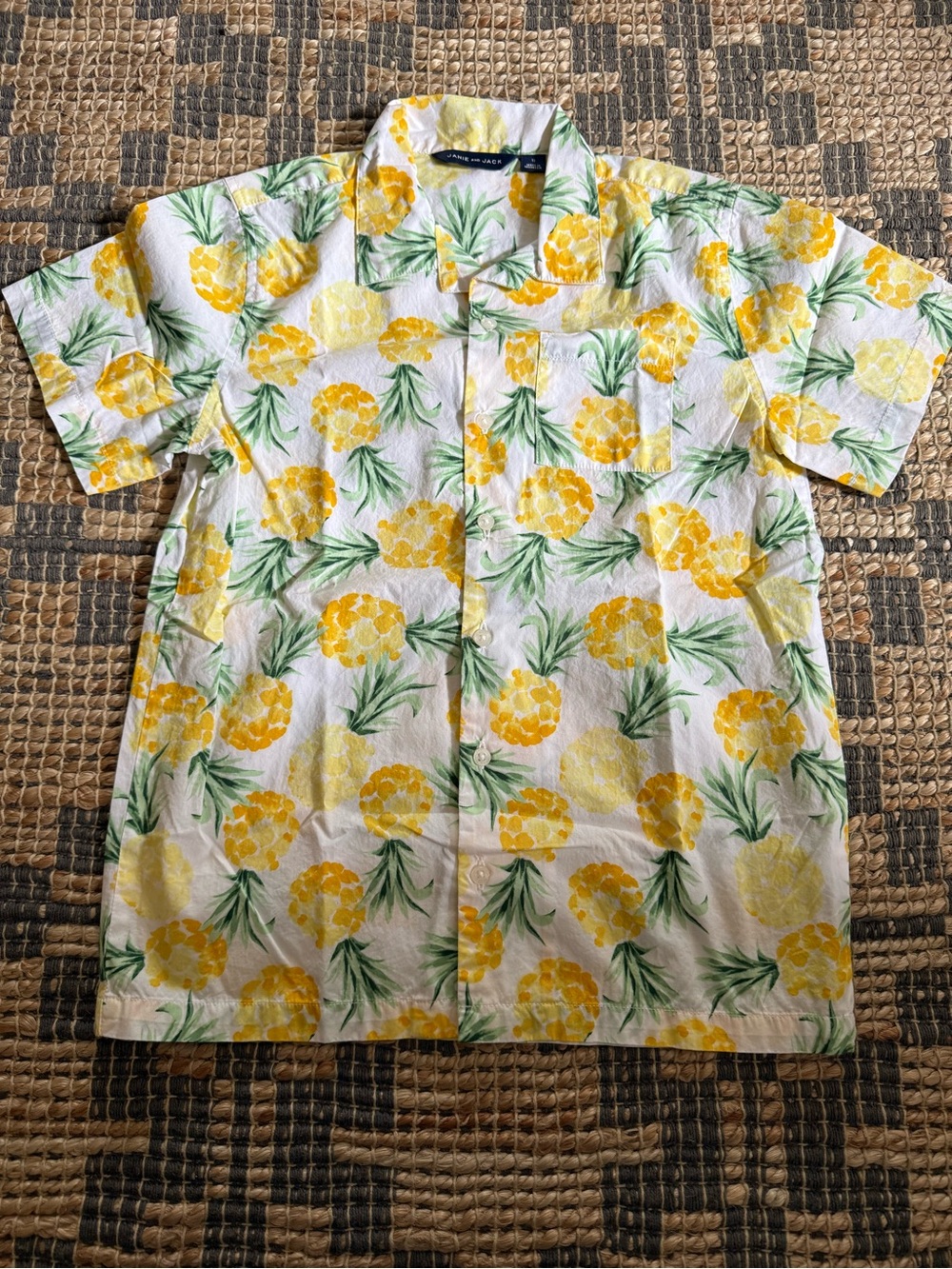 Janie and Jack Yellow Pineapple Print Short-Sleeve Button-Up Shirt size 10